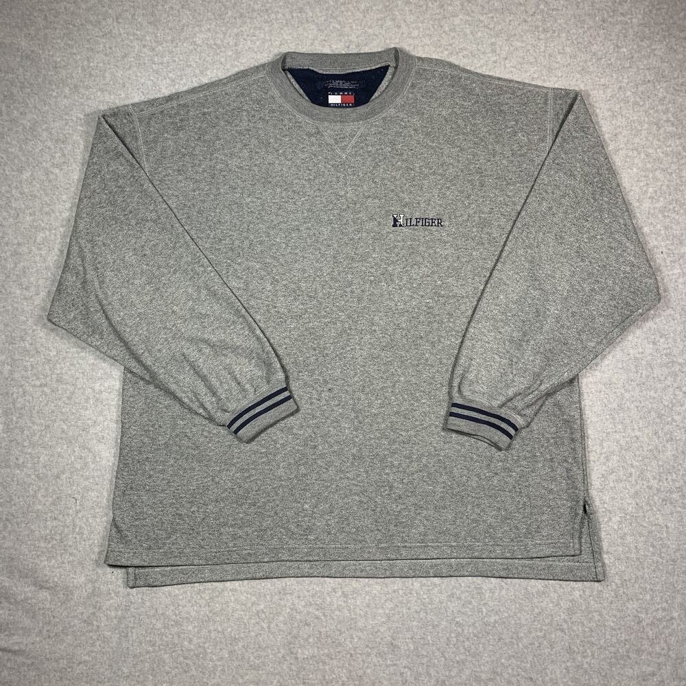 Vintage 90s Tommy Hilfiger Fleece Gray Embroidered Crewneck Sweater Men’s Sz XL